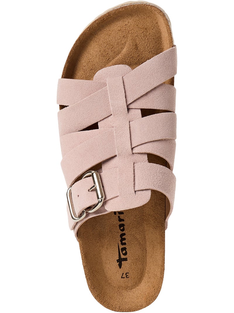 Sandales Plates Cuir Tamaris Rose - Kiabi