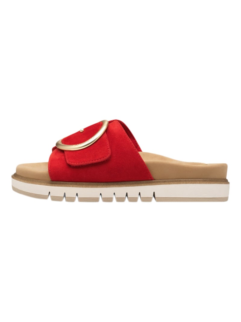 Sandales Plates Cuir Tamaris Rouge - Kiabi