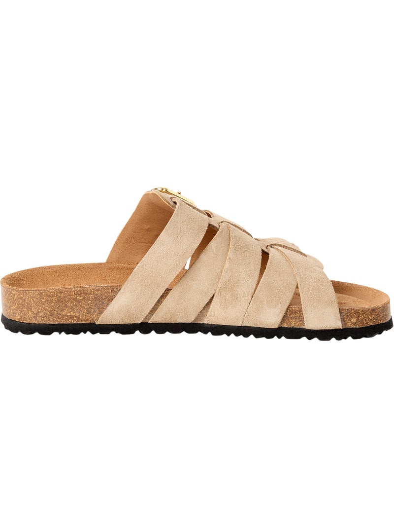Sandales Plates Cuir Tamaris Taupe - Kiabi