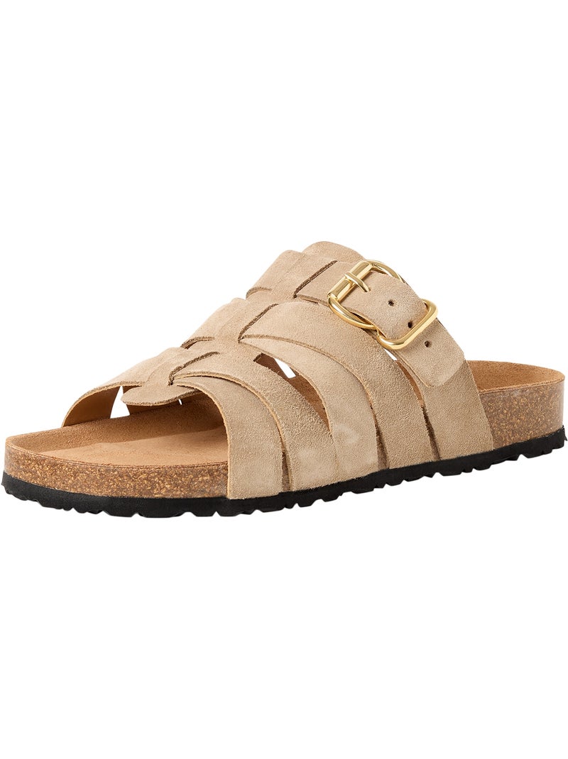 Sandales Plates Cuir Tamaris Taupe - Kiabi
