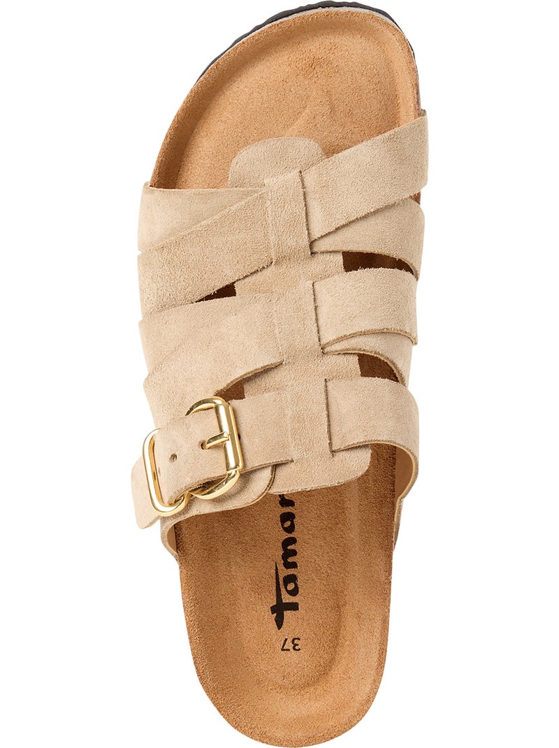 Sandales Plates Cuir Tamaris Taupe - Kiabi