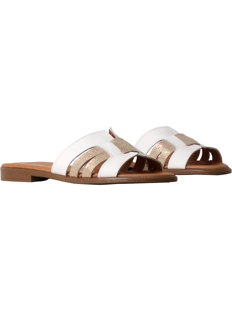 Sandales Plates Cuir The Divine Factory Alénoa Blanc - Kiabi