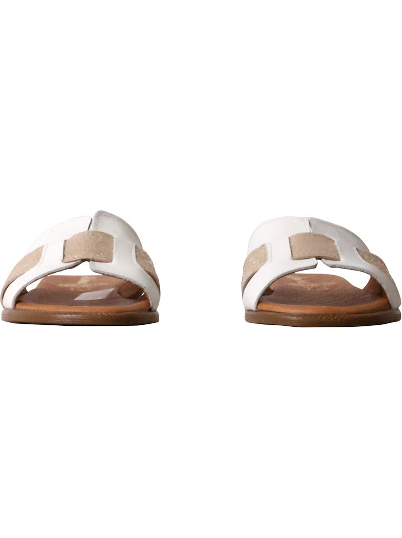 Sandales Plates Cuir The Divine Factory Alénoa Blanc - Kiabi