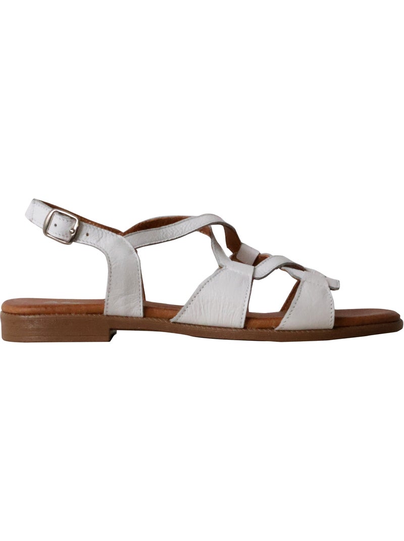 Sandales Plates Cuir The Divine Factory Alénoa Blanc - Kiabi
