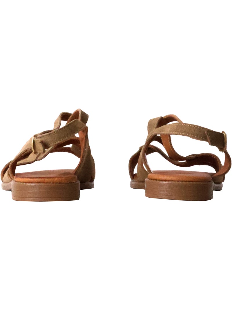 Sandales Plates Cuir The Divine Factory Alénoa Taupe - Kiabi