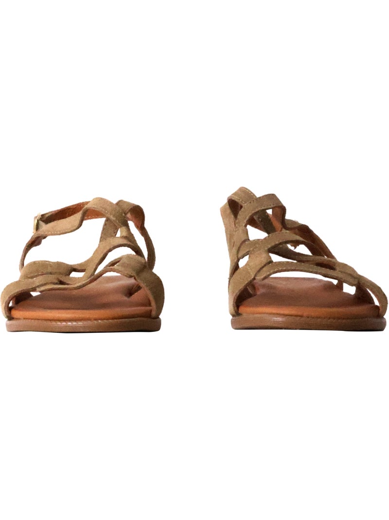Sandales Plates Cuir The Divine Factory Alénoa Taupe - Kiabi