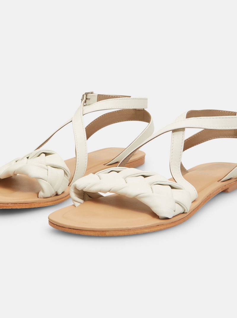 Sandales plates en cuir BATA Blanc - Kiabi