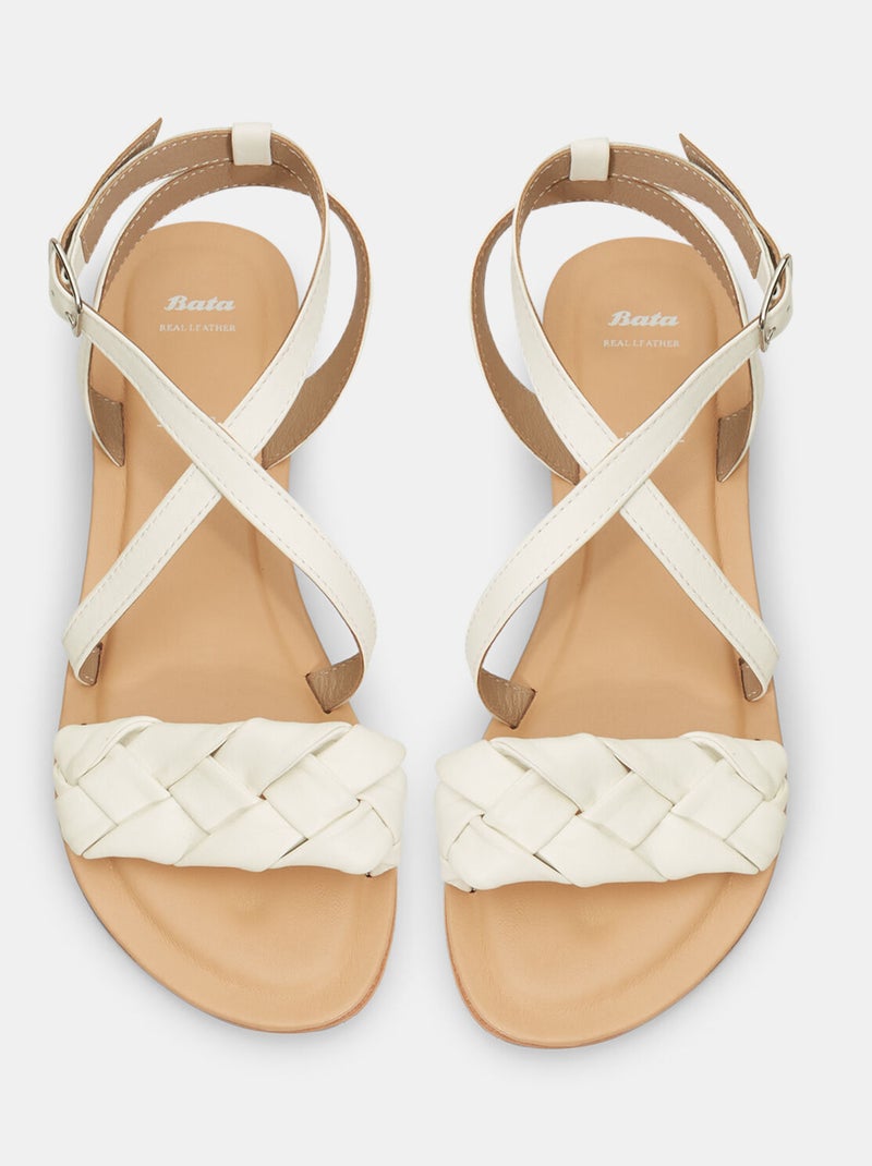 Sandales plates en cuir BATA Blanc - Kiabi