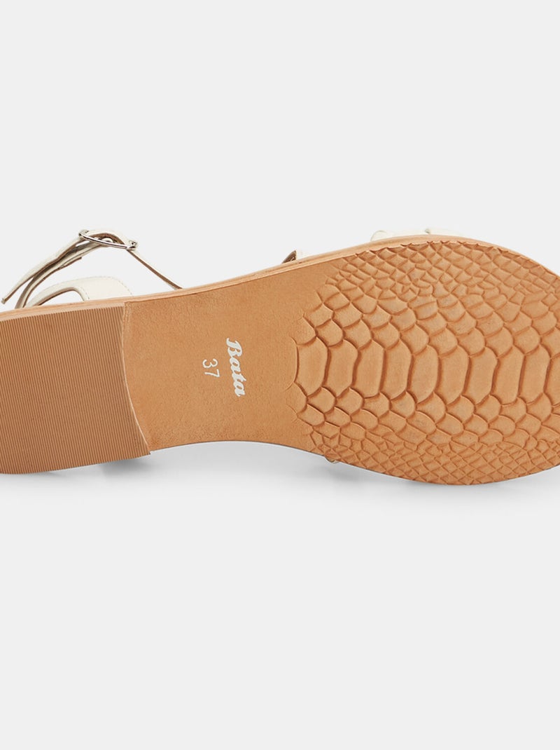 Sandales plates en cuir BATA Blanc - Kiabi