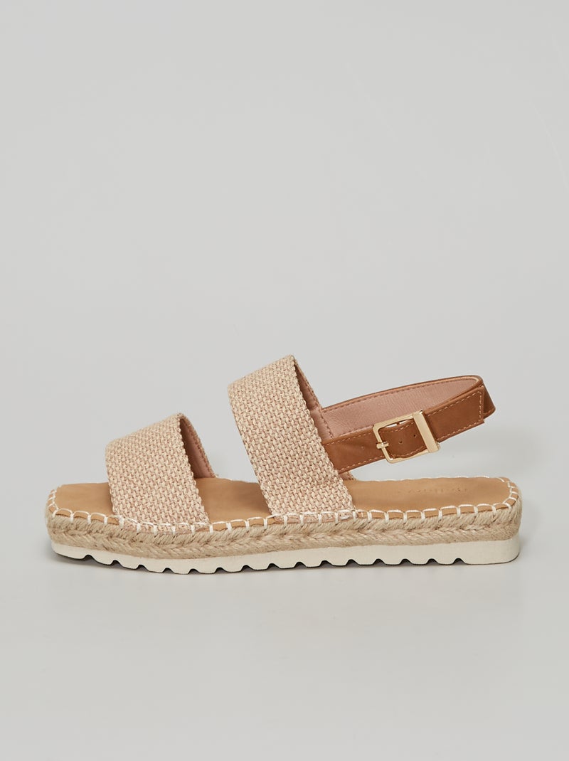 Sandales plates en raphia beige - Kiabi