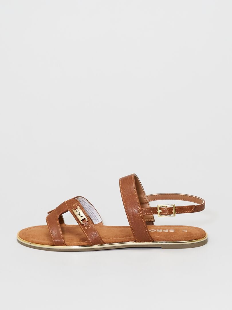 Sandales plates en simili camel - Kiabi