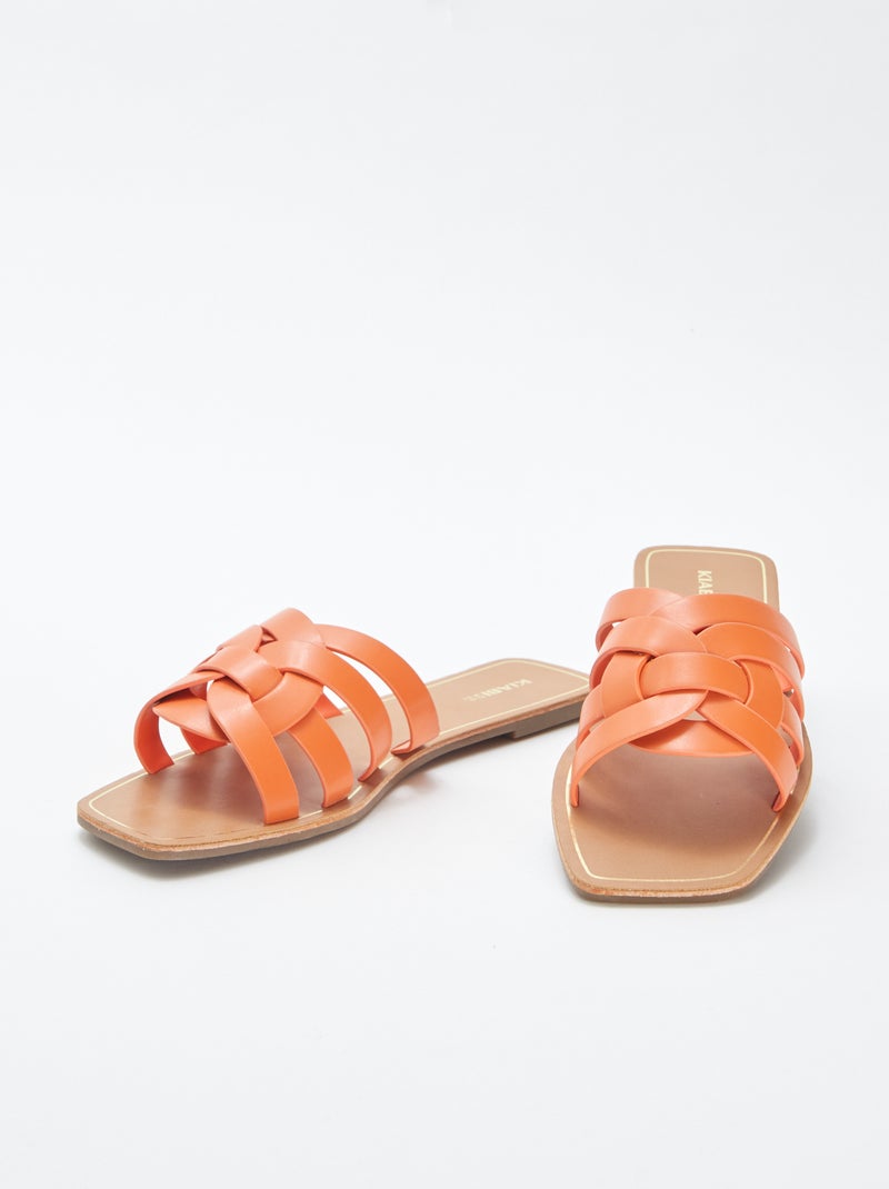 Sandales plates en simili ORANGE - Kiabi
