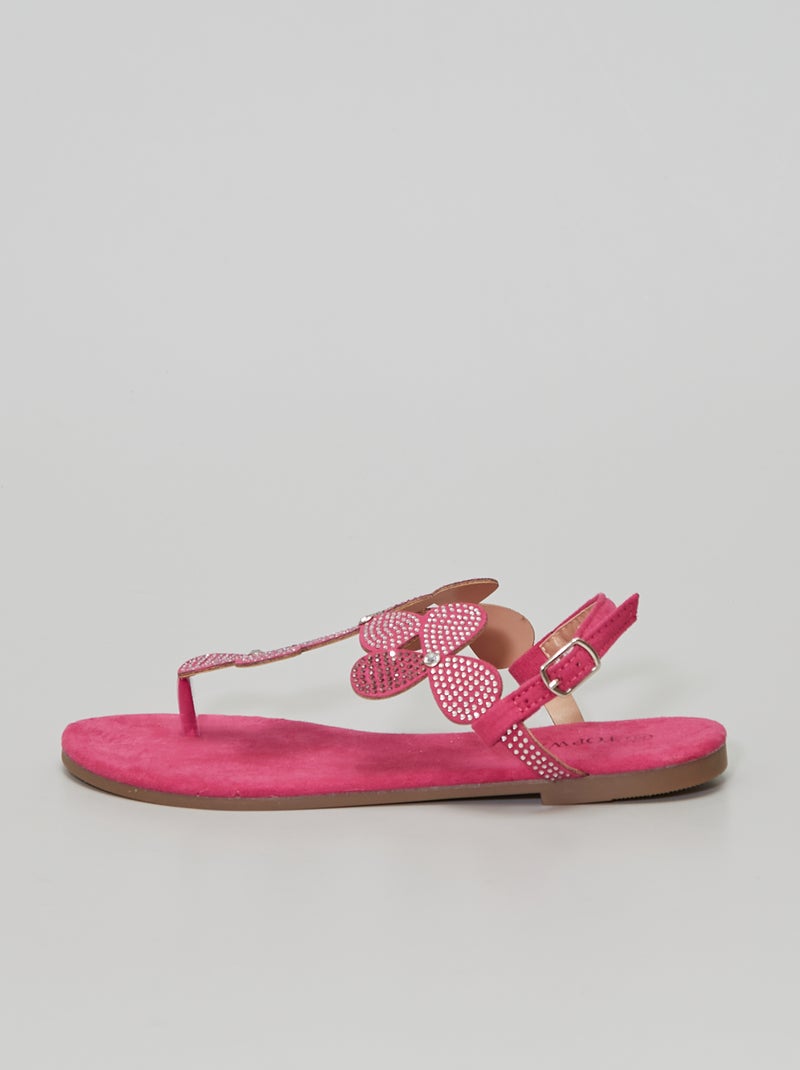 Sandales plates en suédine à strass Rose - Kiabi
