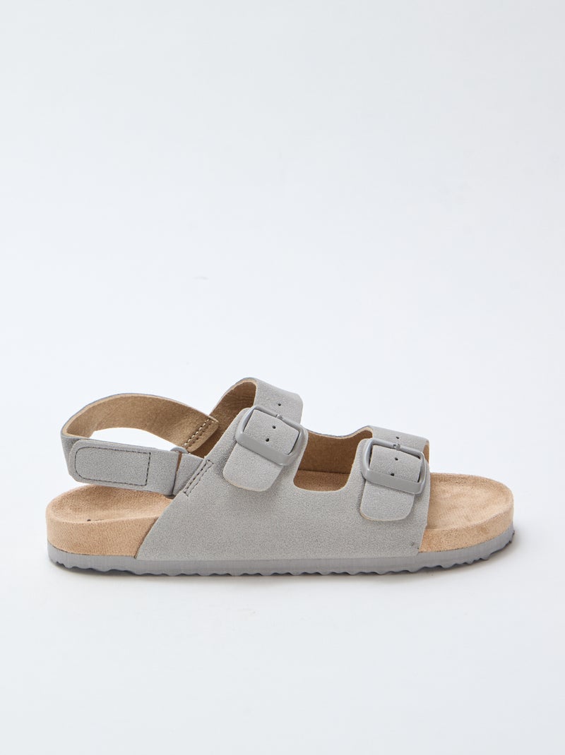 Sandales plates en suédine ajustables Gris - Kiabi