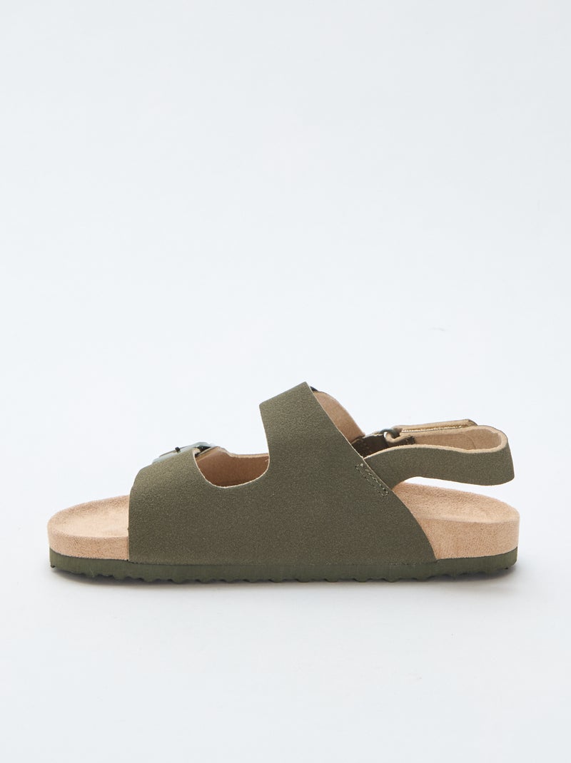 Sandales plates en suédine ajustables Kaki - Kiabi