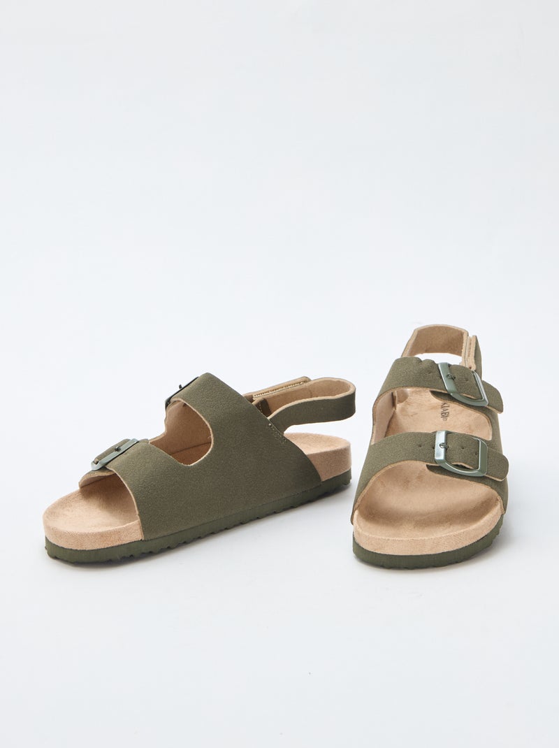 Sandales plates en suédine ajustables Kaki - Kiabi