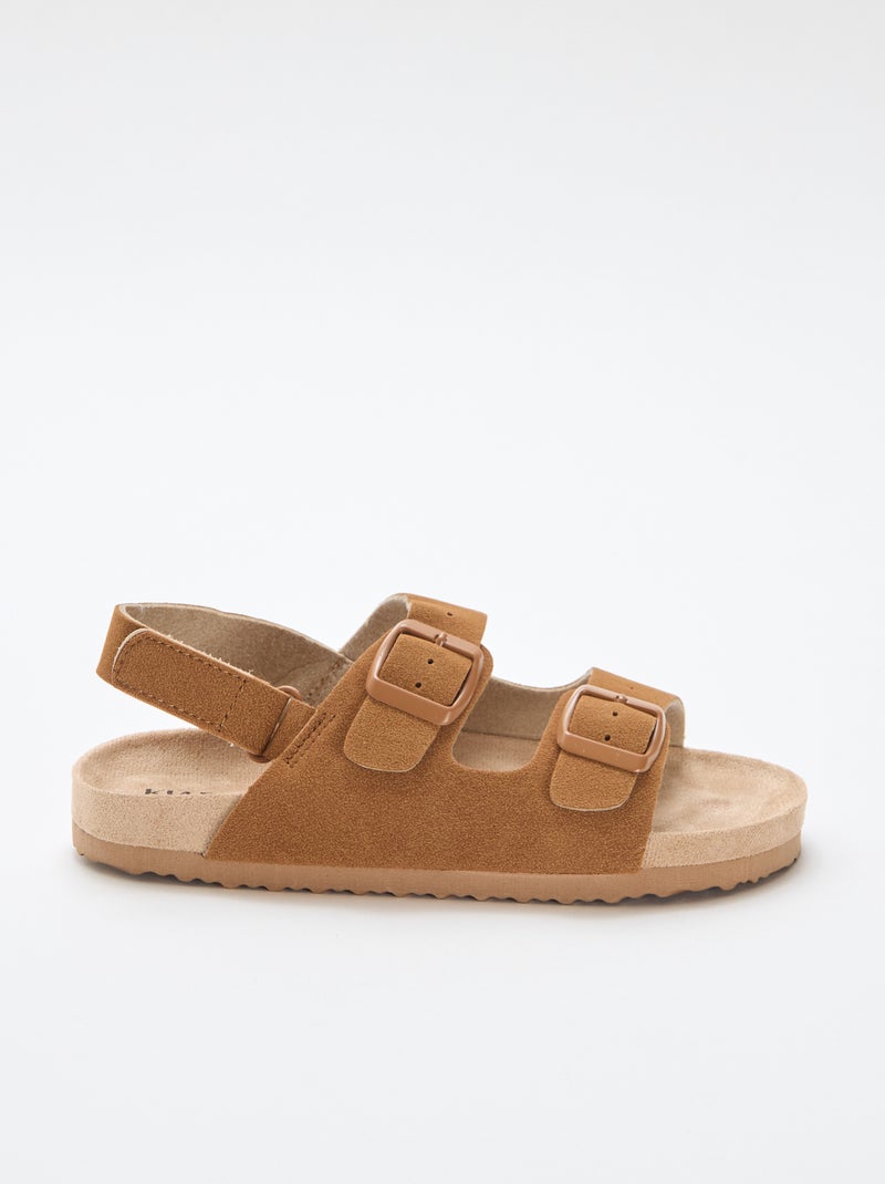 Sandales plates en suédine ajustables Marron - Kiabi