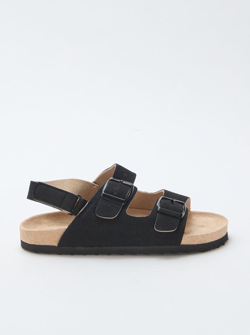 Sandales plates en suédine ajustables Noir - Kiabi