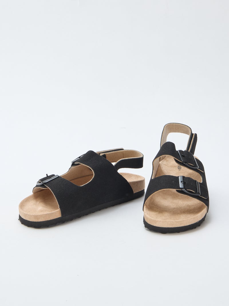 Sandales plates en suédine ajustables Noir - Kiabi