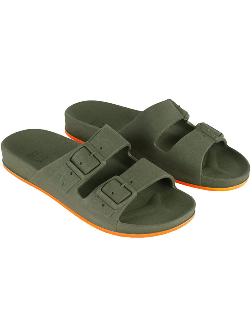 Sandales plates Enfant Kaki/Orange fluo - Kiabi