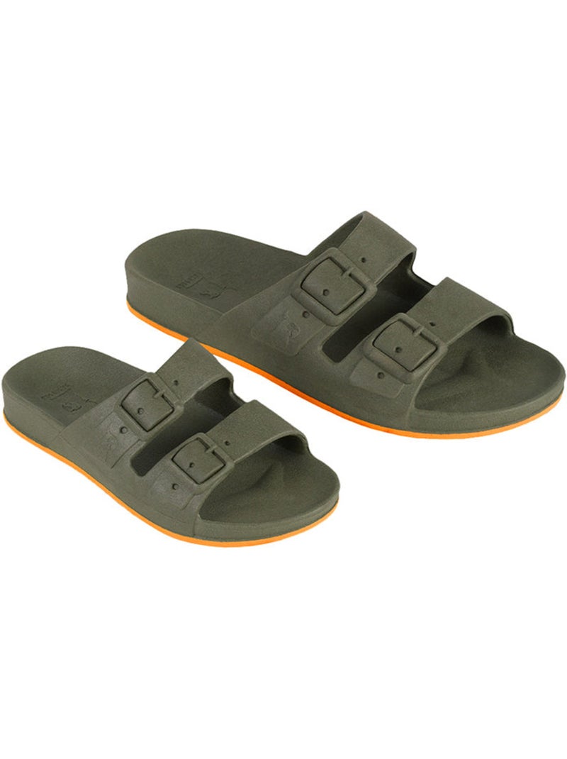 Sandales plates Enfant Kaki/Orange fluo - Kiabi