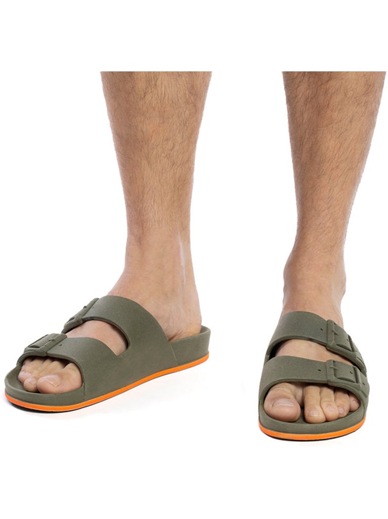 Sandales plates Enfant Kaki/Orange fluo - Kiabi