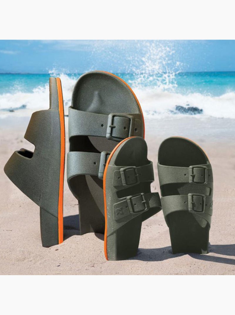 Sandales plates Enfant Kaki/Orange fluo - Kiabi