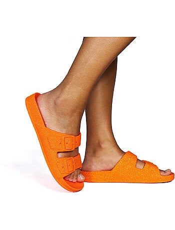 Sandales plates enfant neon