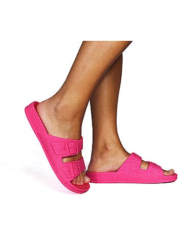 Sandales plates enfant neon