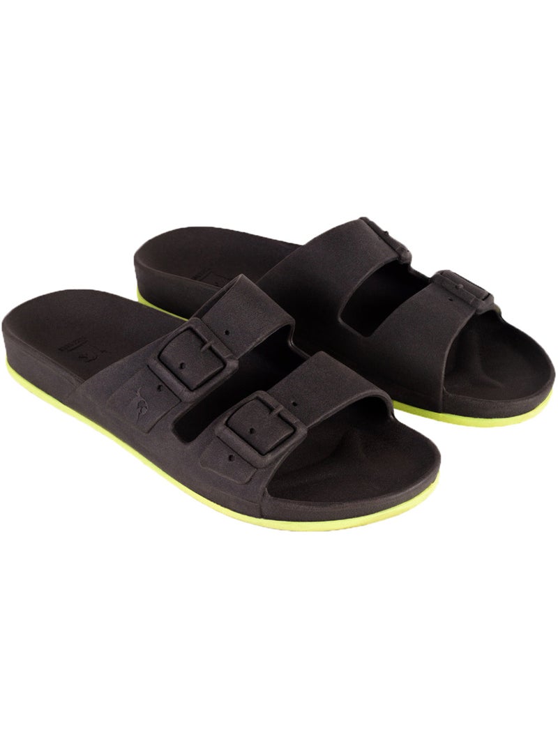 Sandales plates Enfant Noir/Jaune fluo - Kiabi