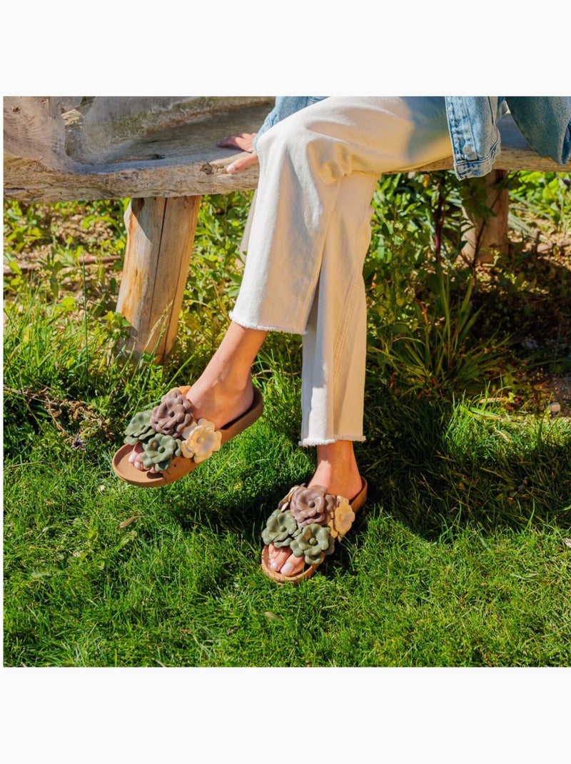 Sandales plates Femme Camel/Multicolore - Kiabi