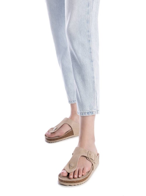 Sandales plates femme en cuir - Kiabi
