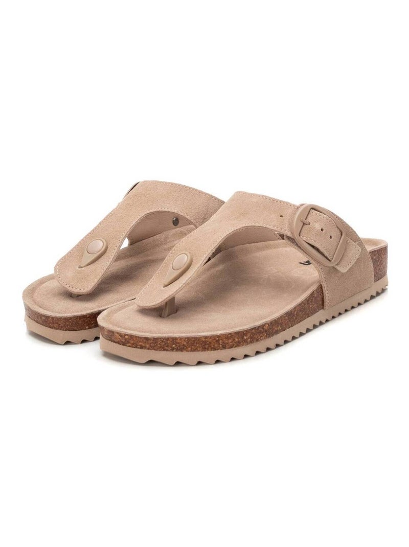 Sandales plates femme en cuir Beige - Kiabi