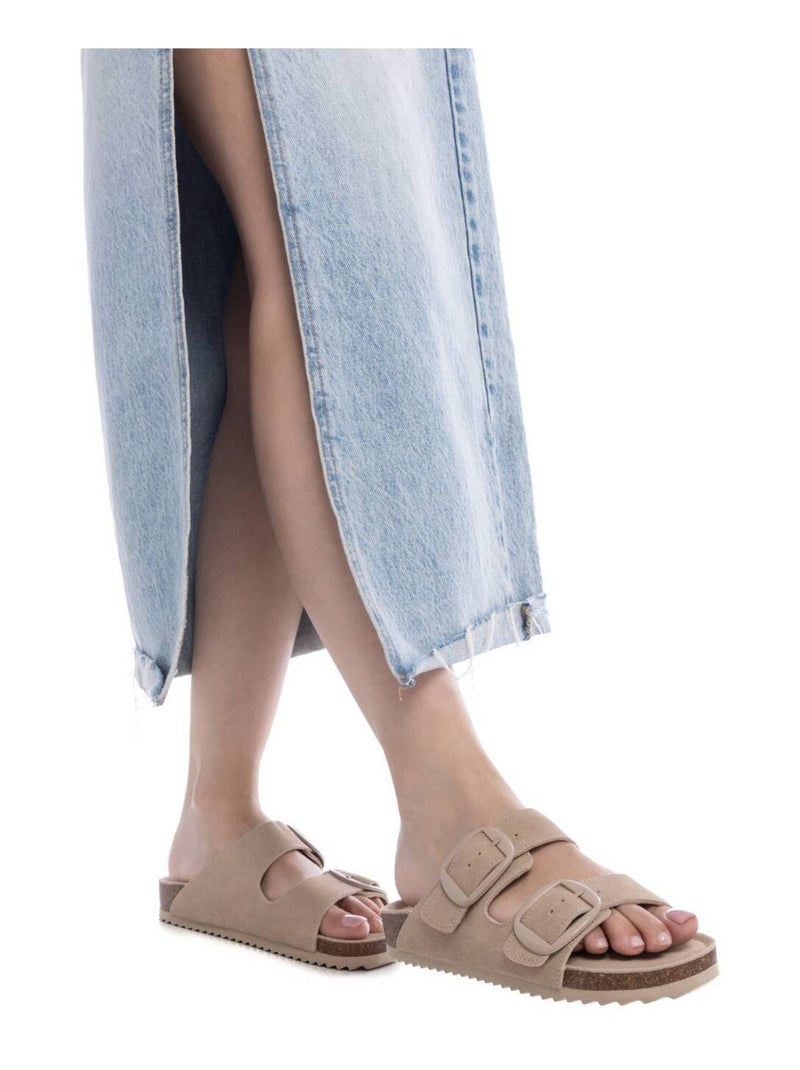 Sandales plates femme en cuir Beige - Kiabi