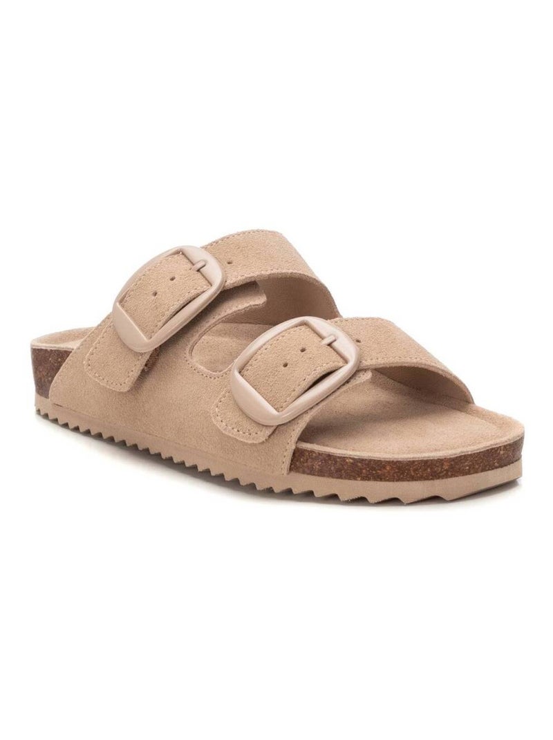 Sandales plates femme en cuir Beige - Kiabi