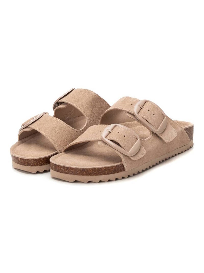 Sandales plates femme en cuir Beige - Kiabi