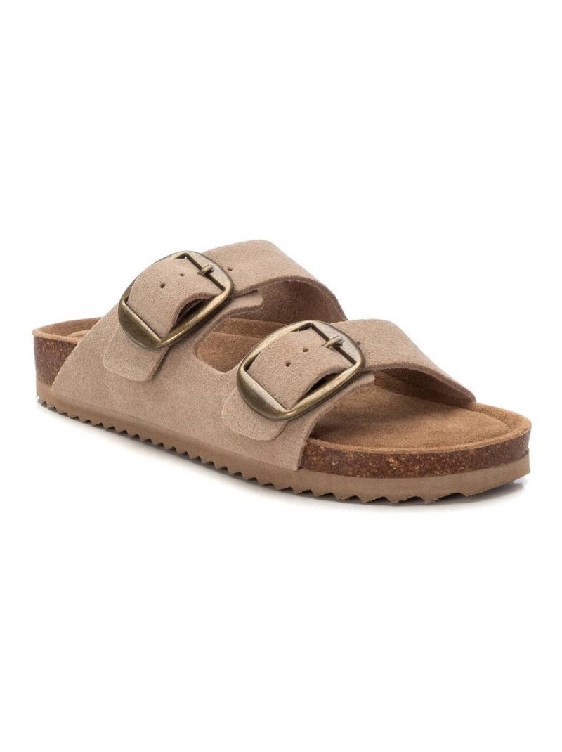 Sandales plates femme en cuir Beige - Kiabi