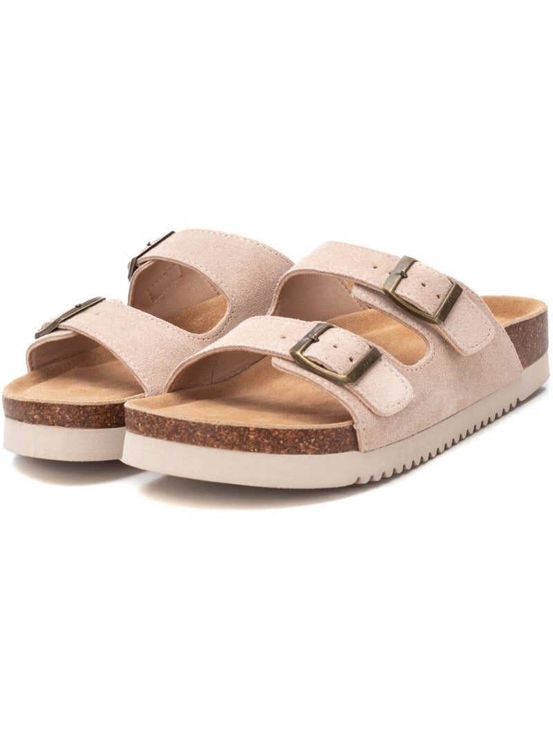 Sandales plates femme en cuir Beige - Kiabi