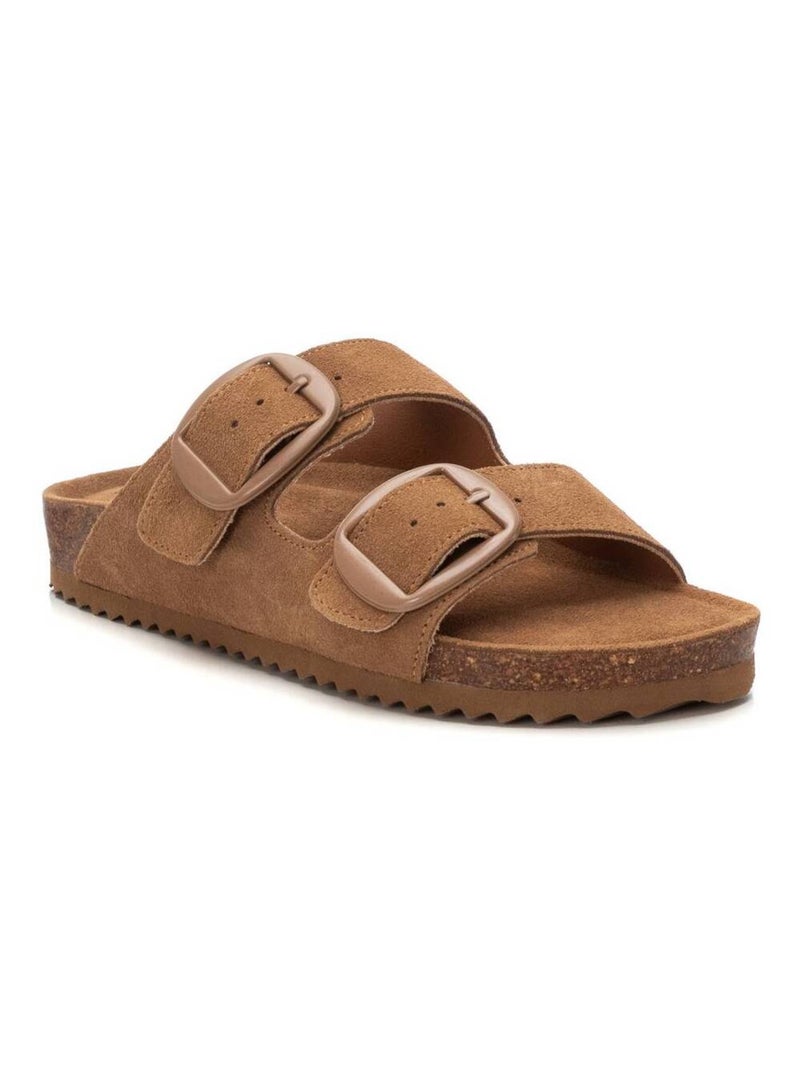 Sandales plates femme en cuir Camel - Kiabi