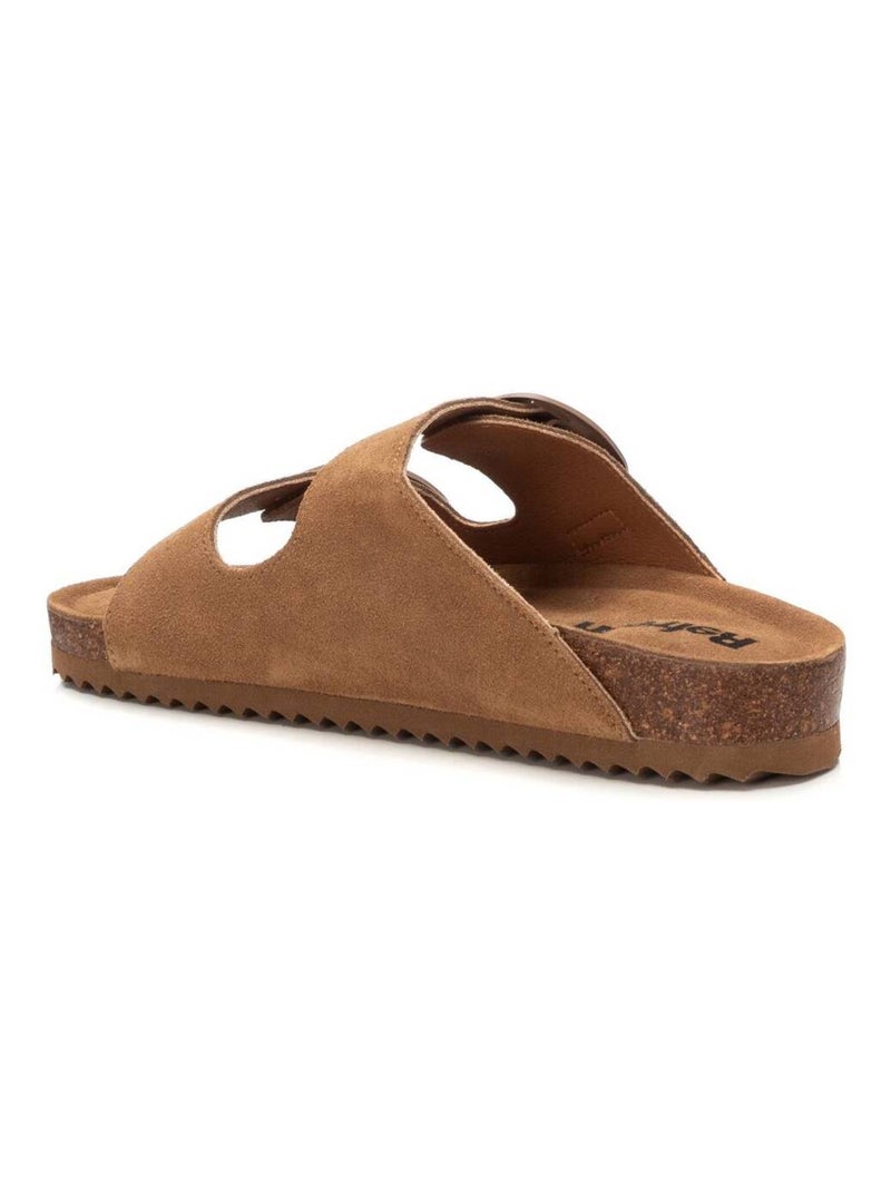 Sandales plates femme en cuir Camel - Kiabi