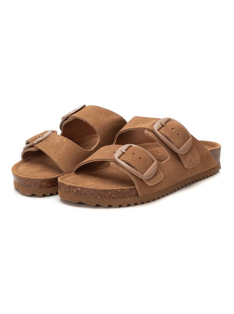 Sandales plates femme en cuir Camel - Kiabi