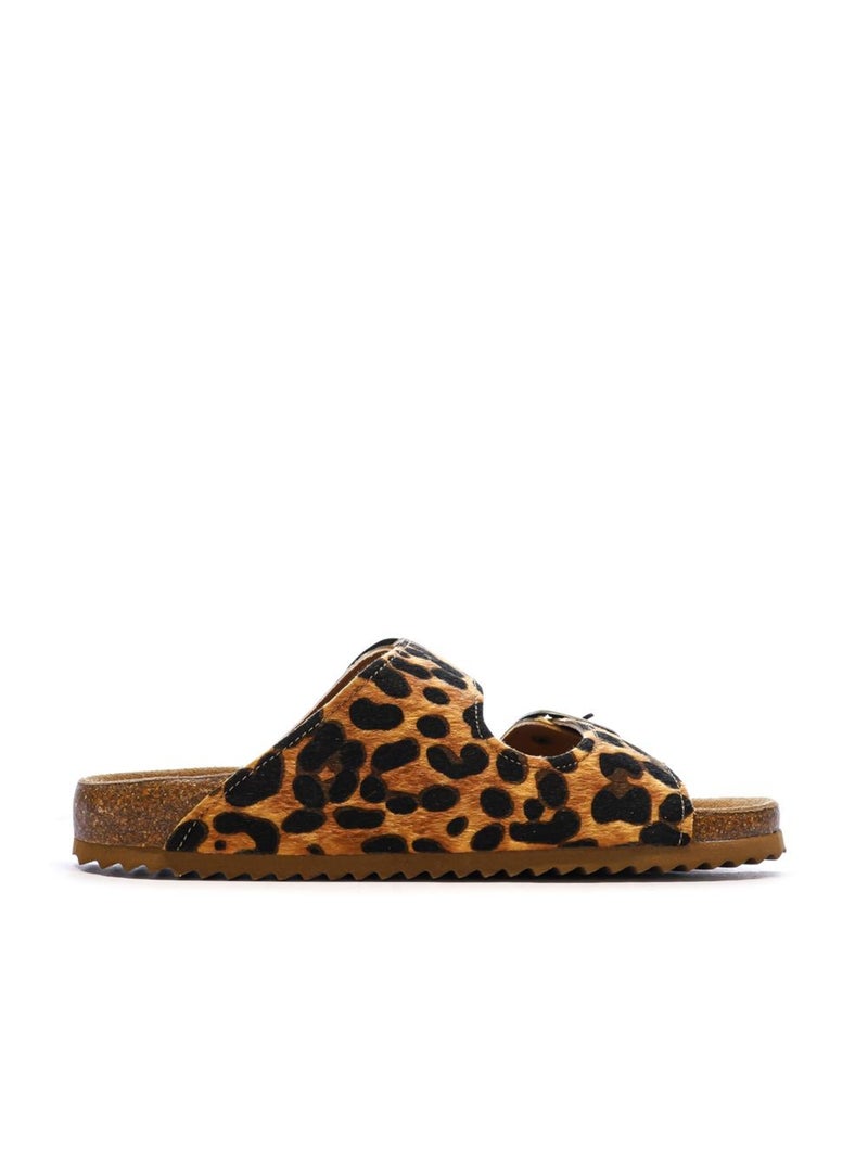 Sandales plates femme en cuir Camel - Kiabi