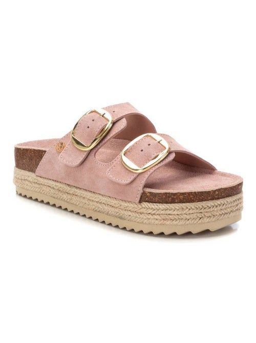 Sandales plates femme en cuir - Kiabi
