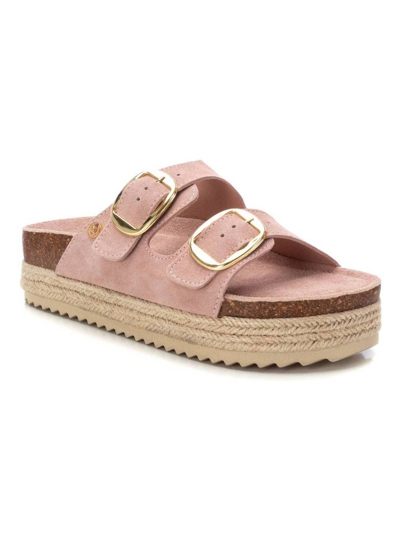 Sandales plates femme en cuir Crème - Kiabi