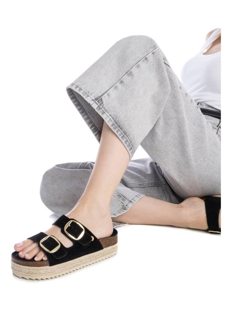 Sandales plates femme en cuir Noir - Kiabi
