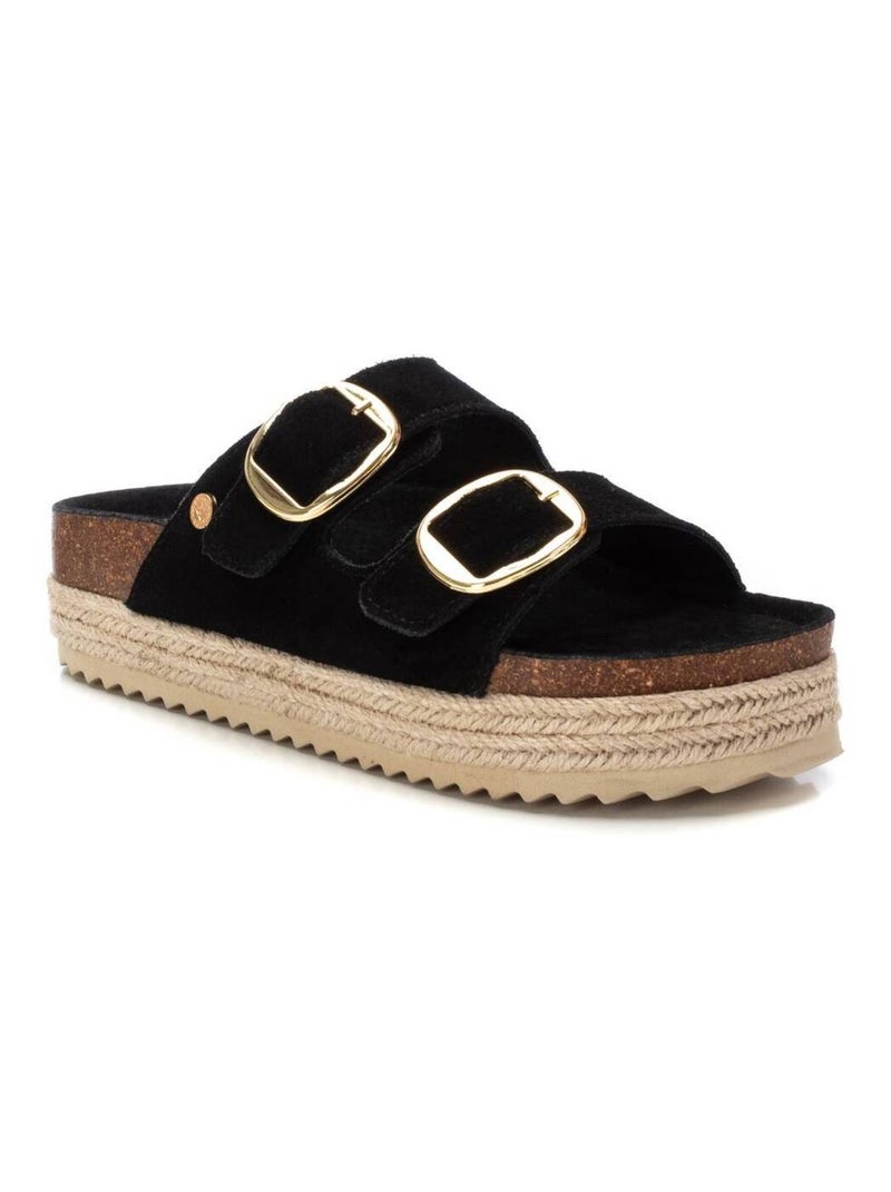 Sandales plates femme en cuir Noir - Kiabi