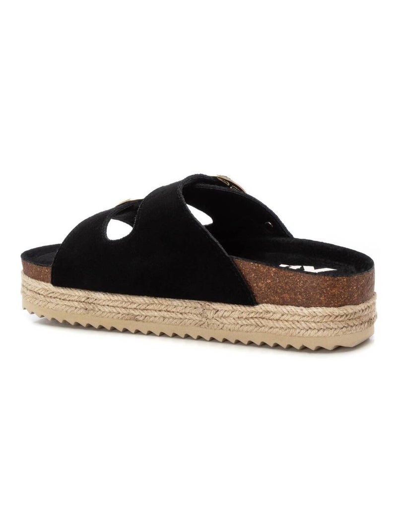 Sandales plates femme en cuir Noir - Kiabi