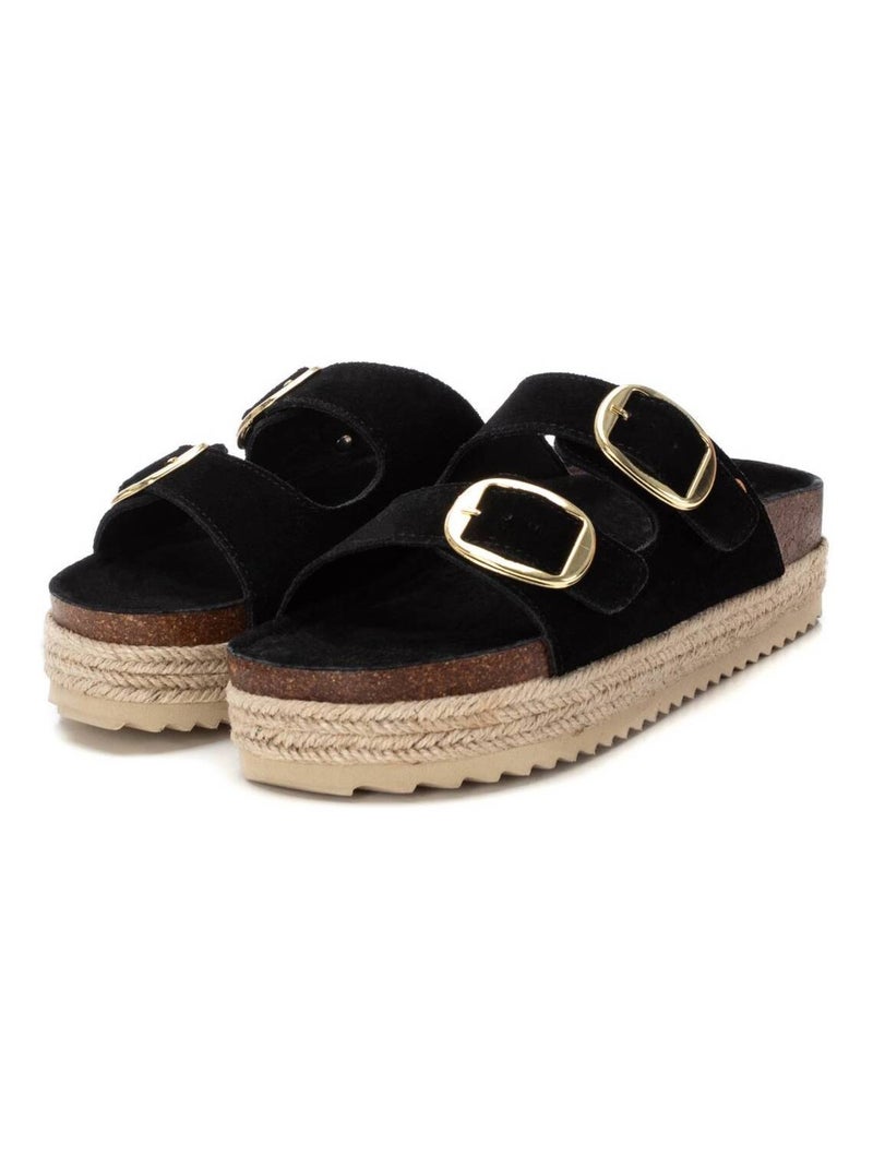 Sandales plates femme en cuir Noir - Kiabi