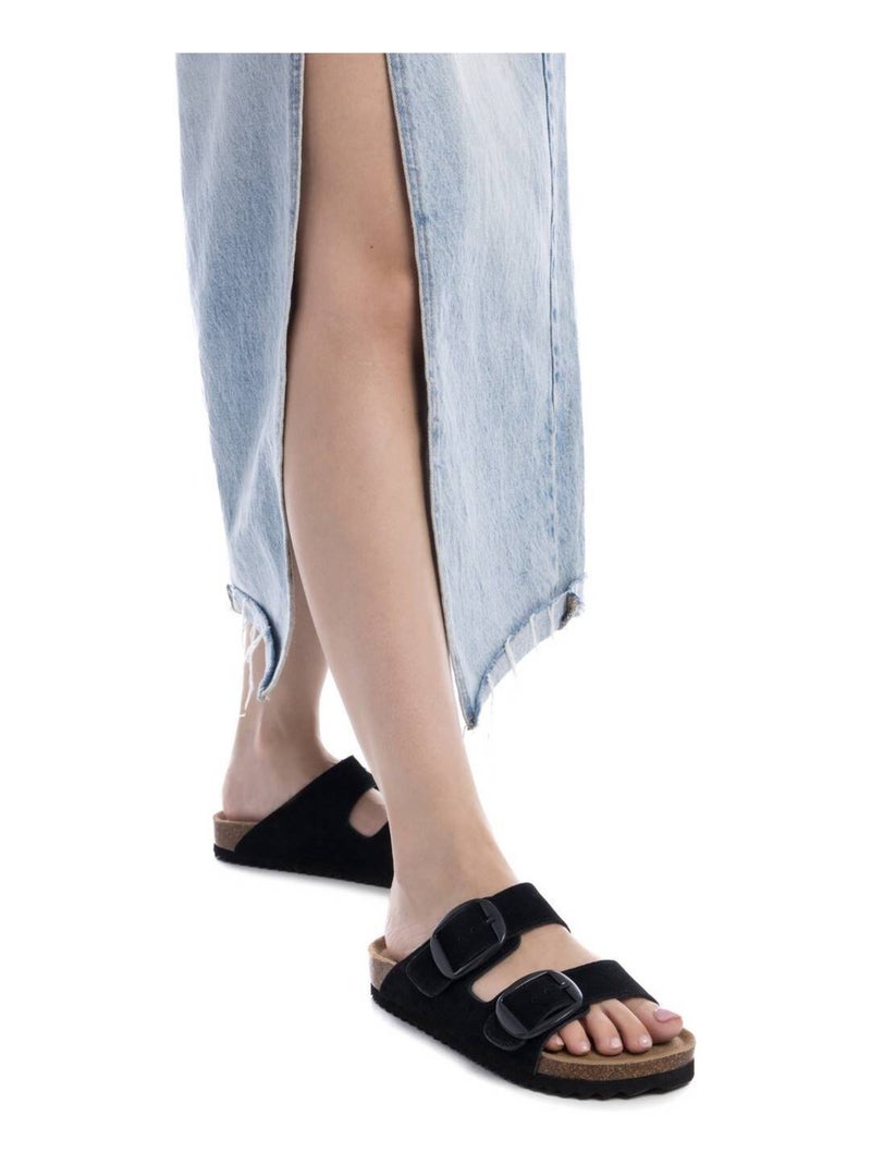 Sandales plates femme en cuir Noir - Kiabi