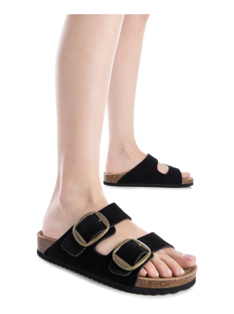 Sandales plates femme en cuir Noir - Kiabi